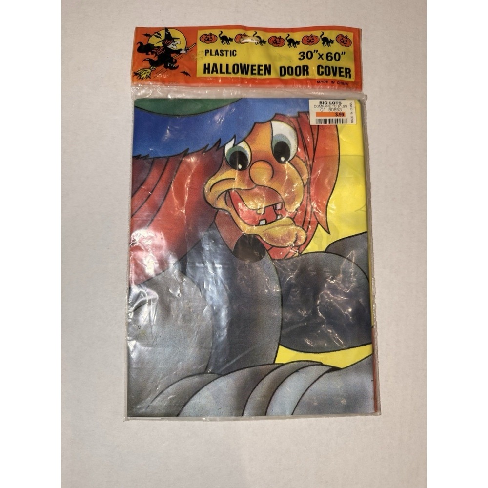 Vintage Witch Halloween Plastic Door Cover House Decor New NOS 30" x 60"